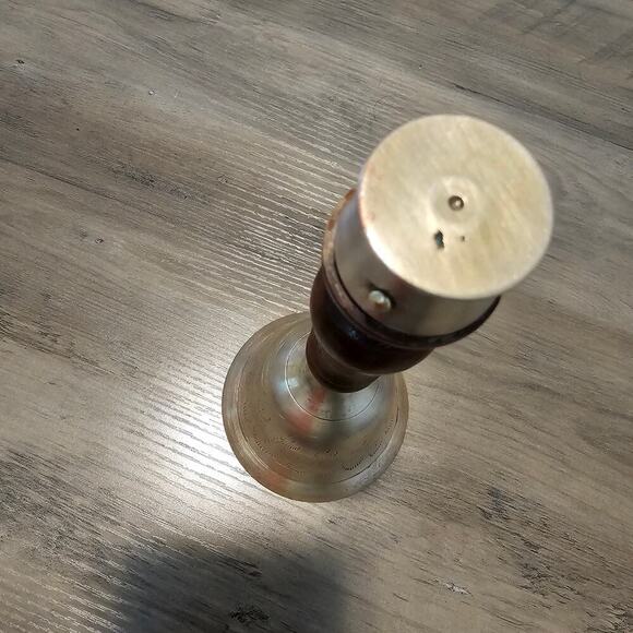 Vintage Brass Wood Hand Bell Etched Feather MCM Classic Collectible India 8.5" - Picture 6 of 12